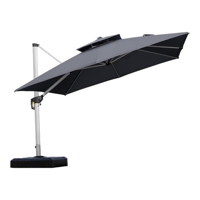Purple Leaf Double-Top 360 Degree Cantilever Umbrella on a white background