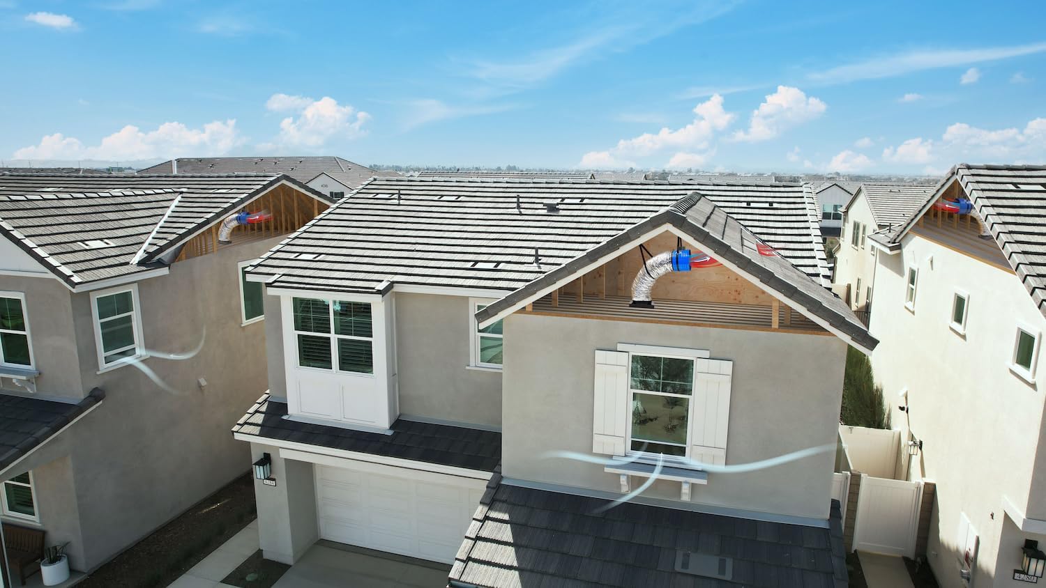 The best whole house fans installed in a house aerial view