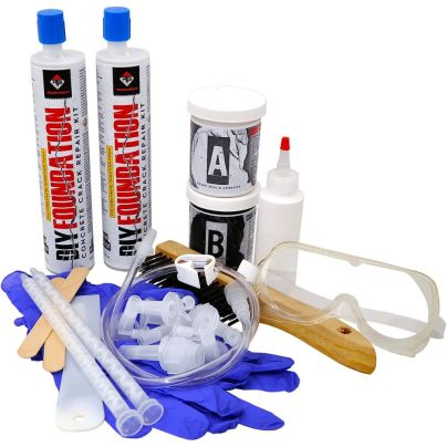The RadonSeal DIY Foundation Crack Repair Kit, which includes a full spectrum of supplies and products.
