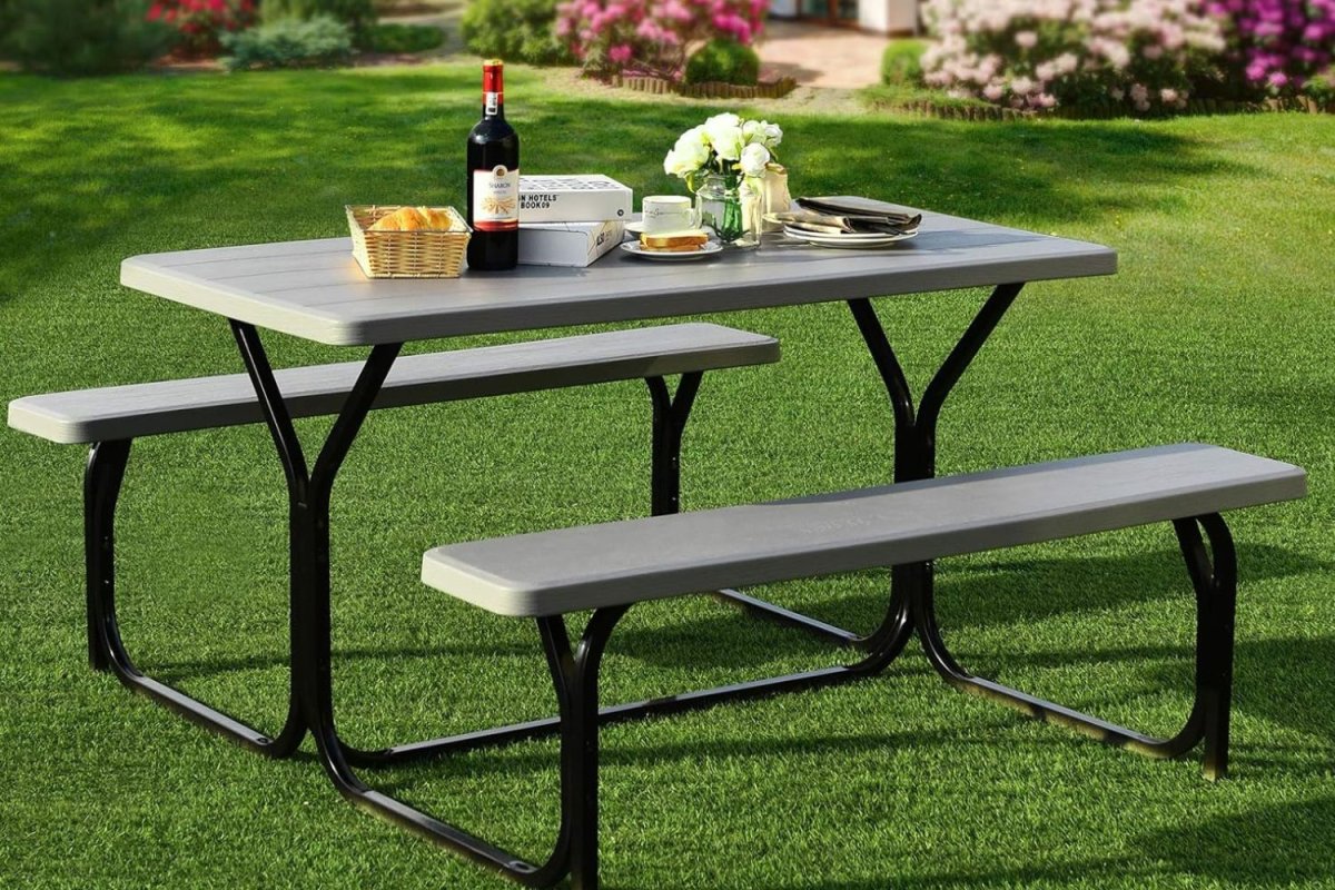 Giantex Outdoor Furniture a set with a table and benches in a garden