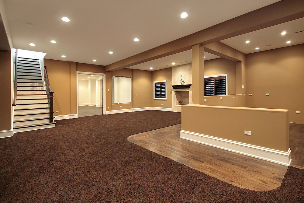 A view of a finished basement.