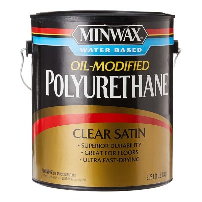 Can of Minwax Water-Based Oil-Modified Polyurethane on a white background
