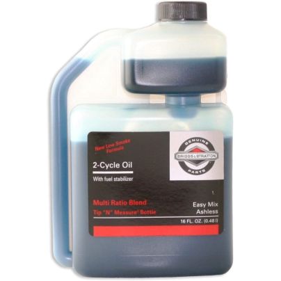 Bottle of Briggs & Stratton 2-Cycle Easy Mix Motor Oil on a white background