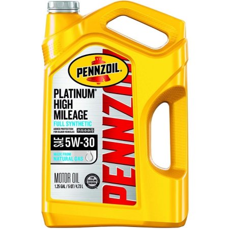  Bottle of Pennzoil Platinum High Mileage Full Synthetic Oil on a white background