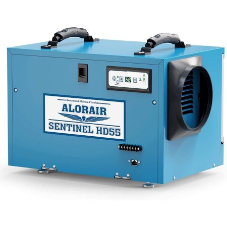  The AlorAir HD55 Basement/Crawl Space Dehumidifier on a white background.