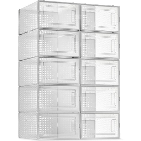 Seseno 10 Pack Shoe Storage Boxes, Clear Plastic