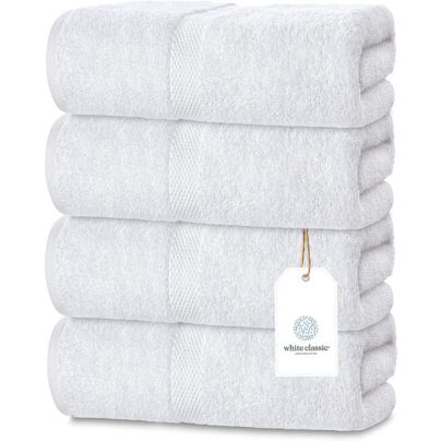 Best Towels on Amazon Options: White Classic Hotel Collection Luxury Bath Towels