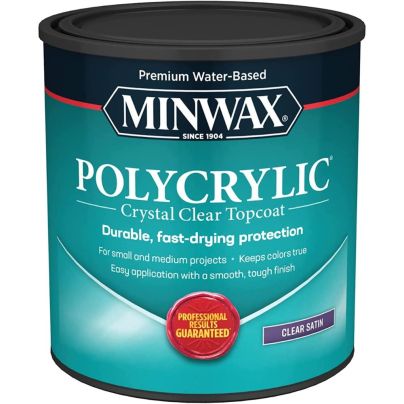 Can of Minwax Polycrylic Protective Clear Finish Topcoat on a white background