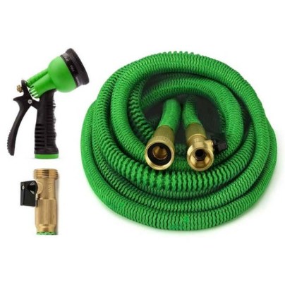 GrowGreen Expandable Garden Hose and nozzle on a white background