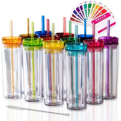 The Best Plastic Drinking Glasses Option: STRATA CUPS SKINNY TUMBLERS 12 Colored Acrylic