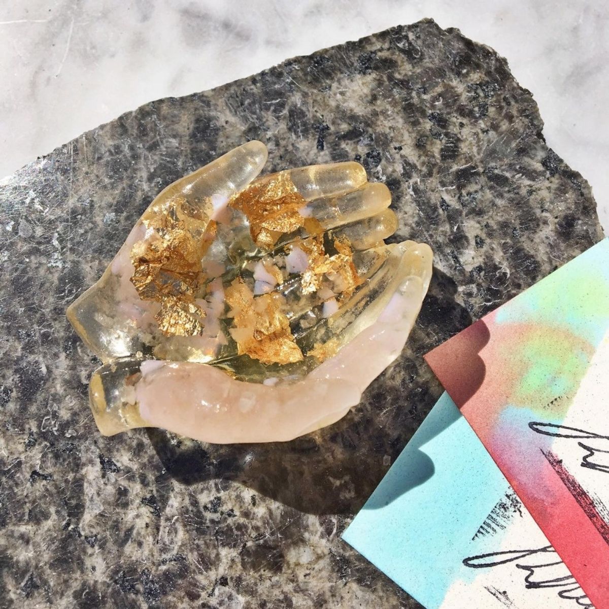 The Best Hostess Gifts Option: Resin Rose Quartz and Gold Leaf Crystal Catchall