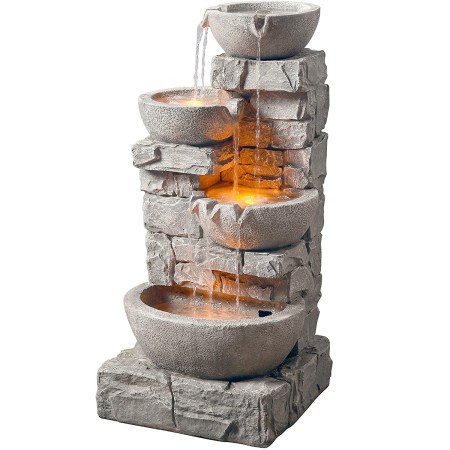 Peaktop 4 Tiered Stacked Stone Waterfall Fountain 