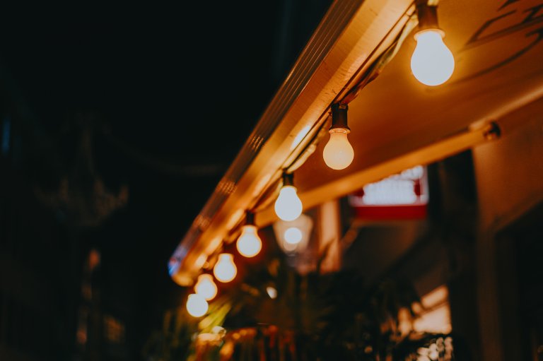 String light bulbs at night