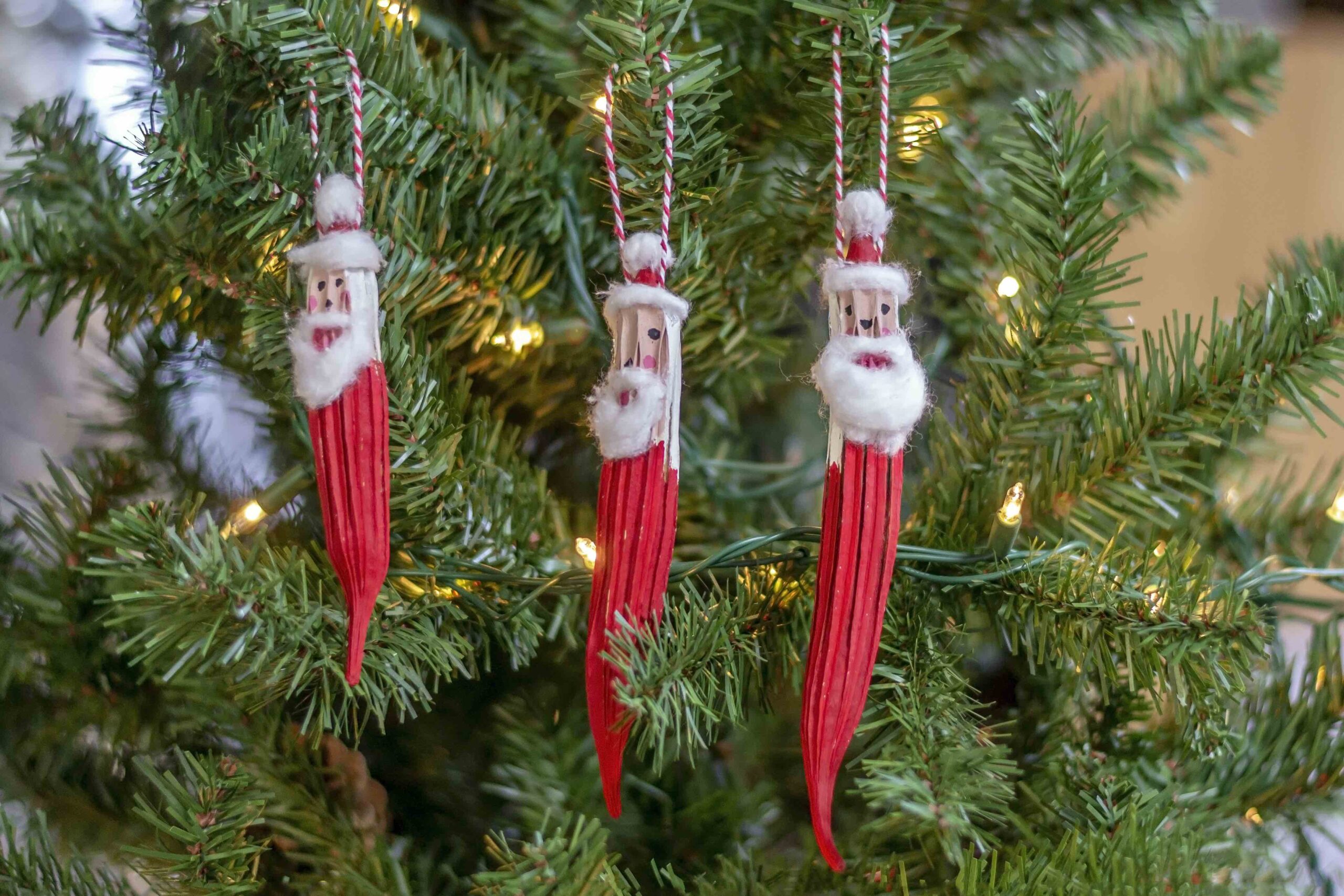 Okra made into Santa ornaments