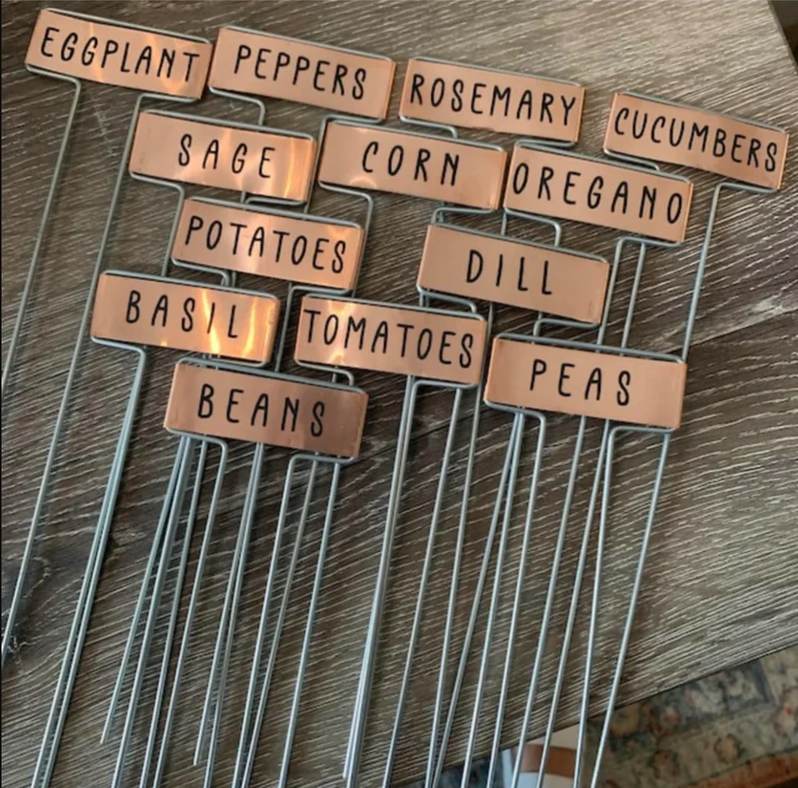 Copper Garden Stakes Labeled with Plant Names