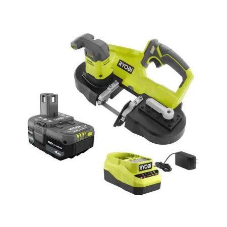  The Ryobi P590K1 One+ 18V Cordless Band Saw Kit on a white background.
