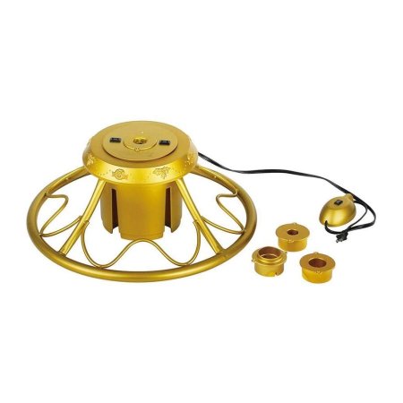  Home Heritage Electric 360-Degree Rotating gold Tree Stand on a white background with pole adapters