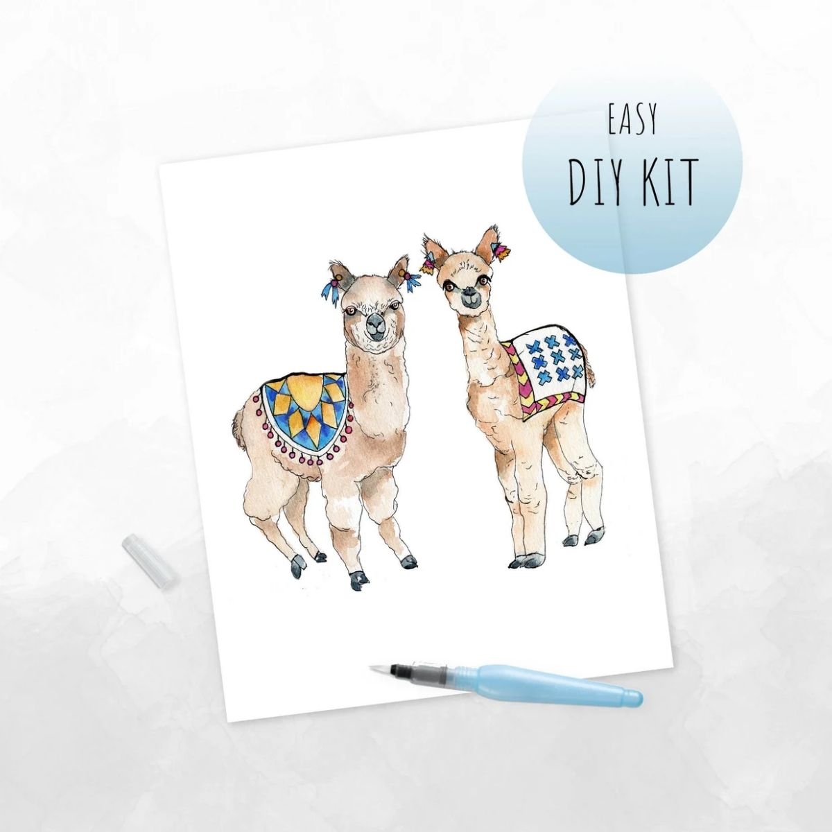 DIY KIT- Watercolor Mr. & Mrs. Alpacas