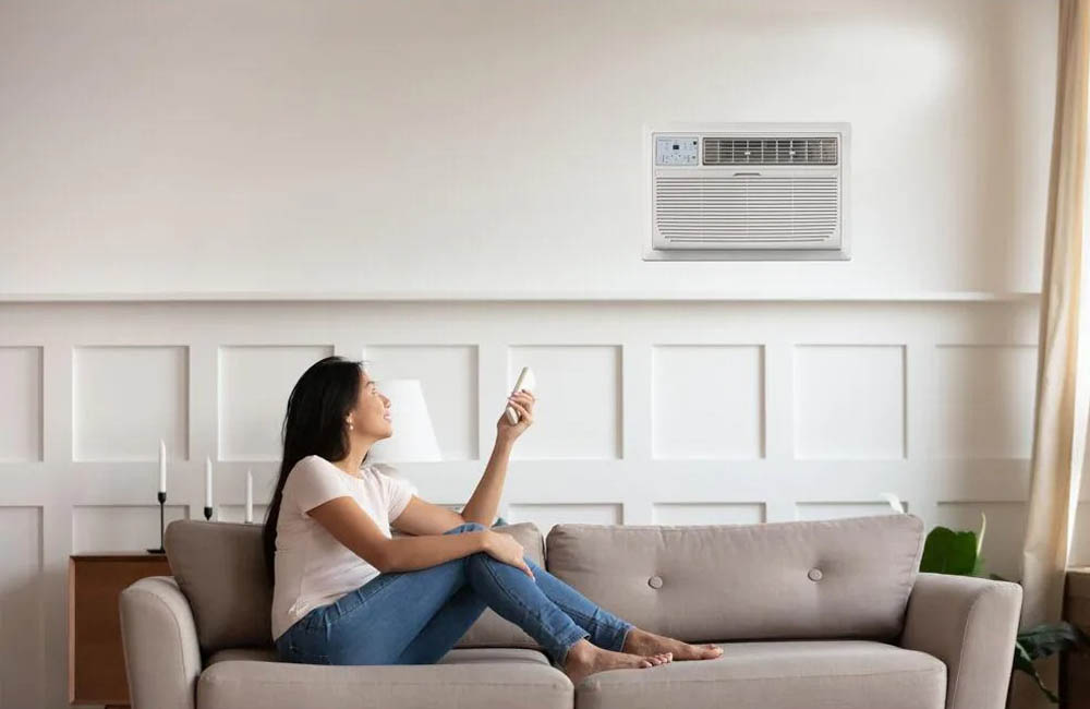 A person using a remote to control the best air conditioner option
