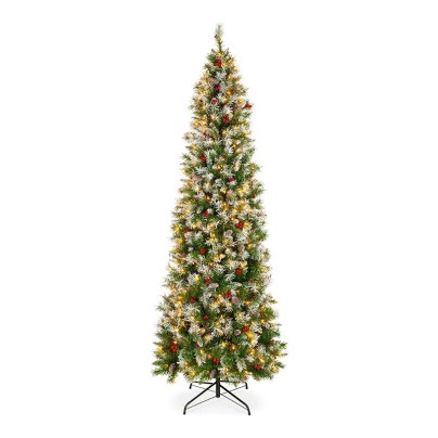 vThe Best Choice Products Spruce w/ Berries, Pine Cones in its included stand on a white background.