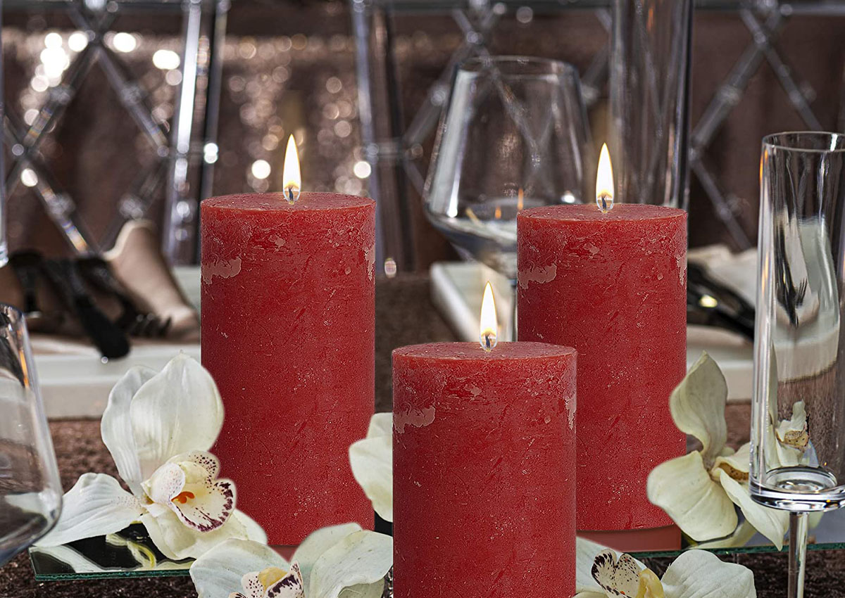 The Best Christmas Candle Option: BOLSIUS Rustic Red Unscented Pillar Candles