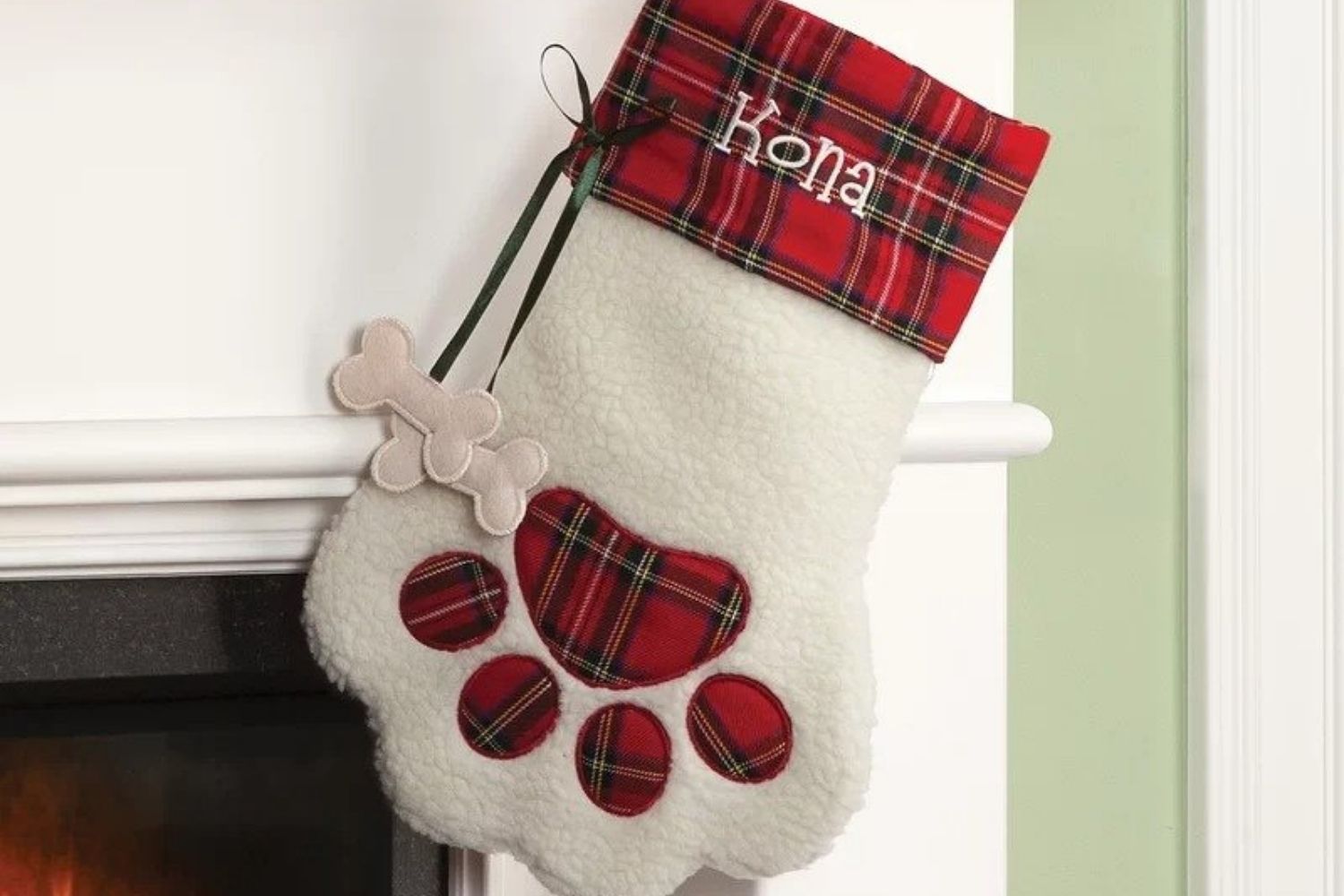The Best Christmas Stockings Option: Plaid Dog Bone Personalized Paw Stocking