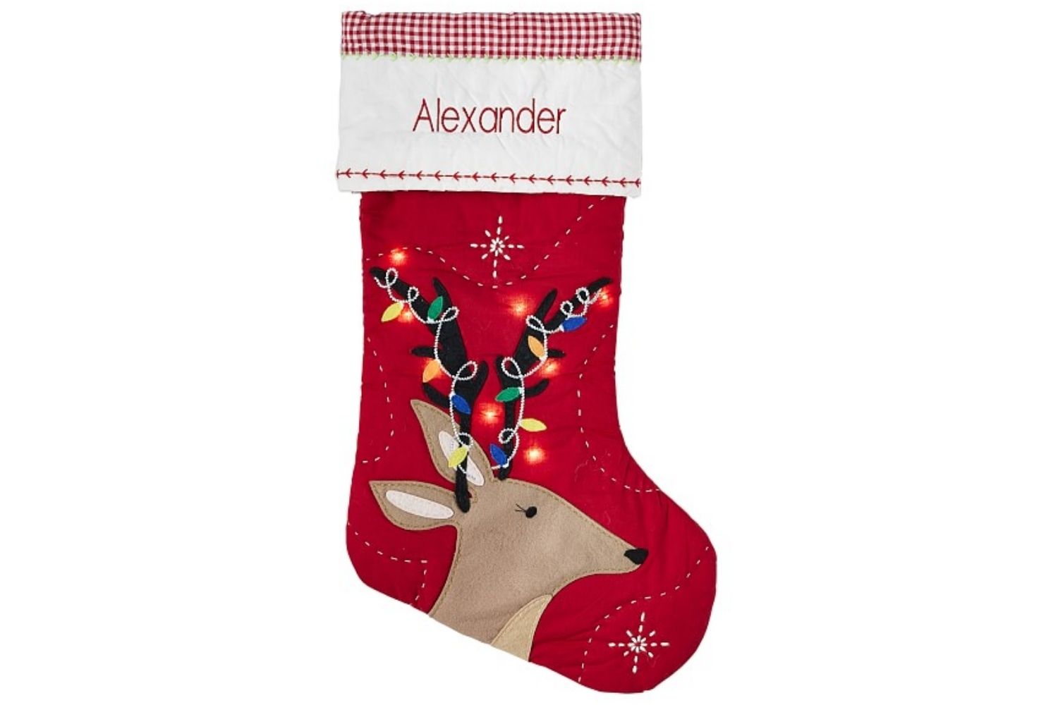 The Best Christmas Stockings Option: Pottery Barn Reindeer With Lights Light Up Quilted Stocking