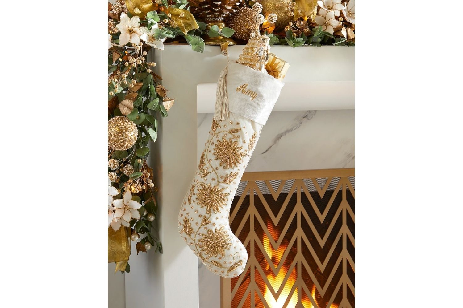 The Best Christmas Stockings Option: Velvet Stocking with Gold Nakshi Flowers