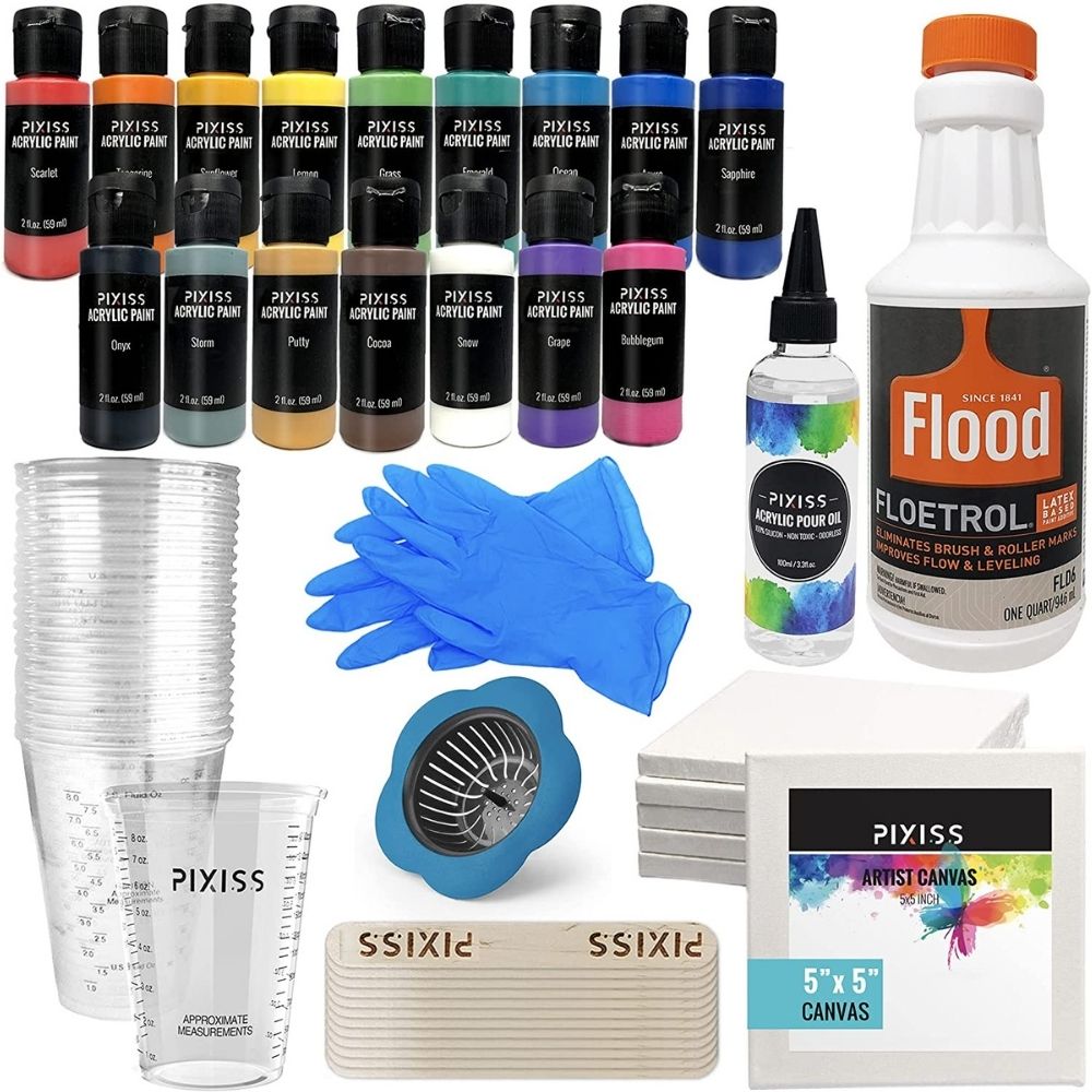 The Best Craft Kits for Adults Option: Pixiss 16 Colors Acrylic Pour Paint Kit