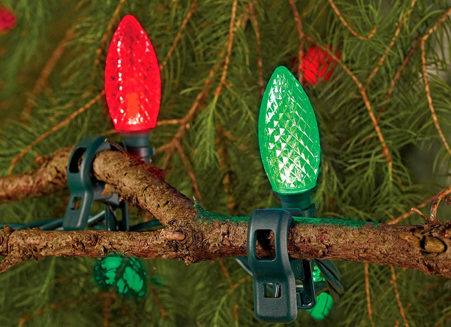 A close-up of the best outdoor Christmas lights options on a tree