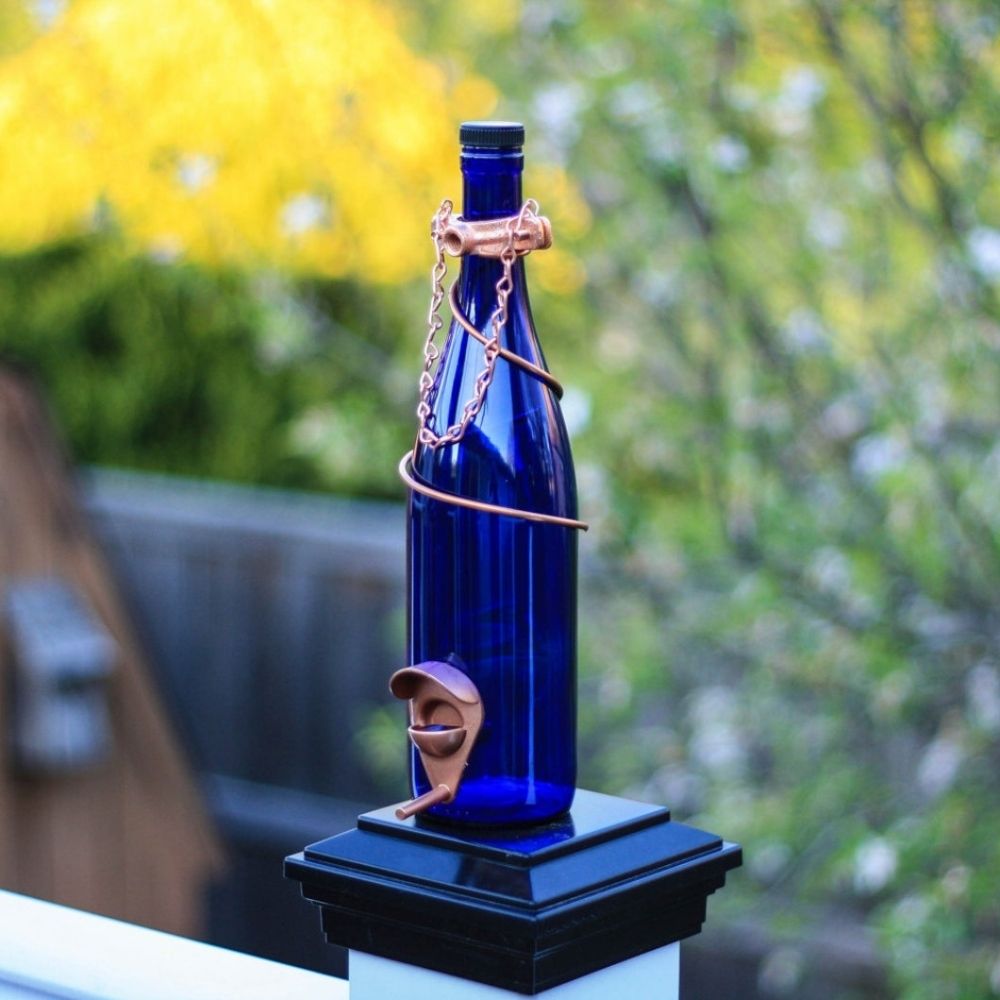 The Best Etsy Gifts Option: Bird Feeder Made With Cobalt Blue Wine Bottle