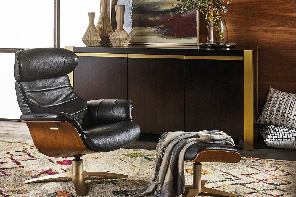 Annaldo Leather Swivel Chair & Ottoman