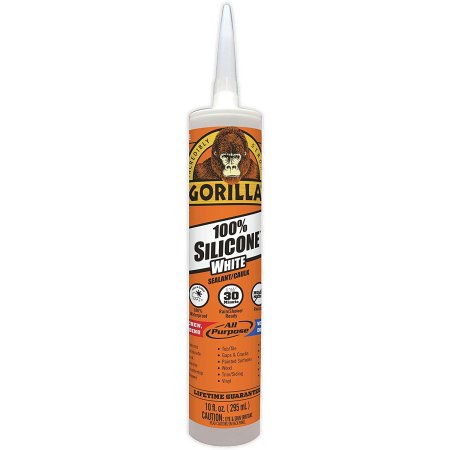  Tube of Gorilla 100% Silicone White Sealant, 10 oz, on a white background