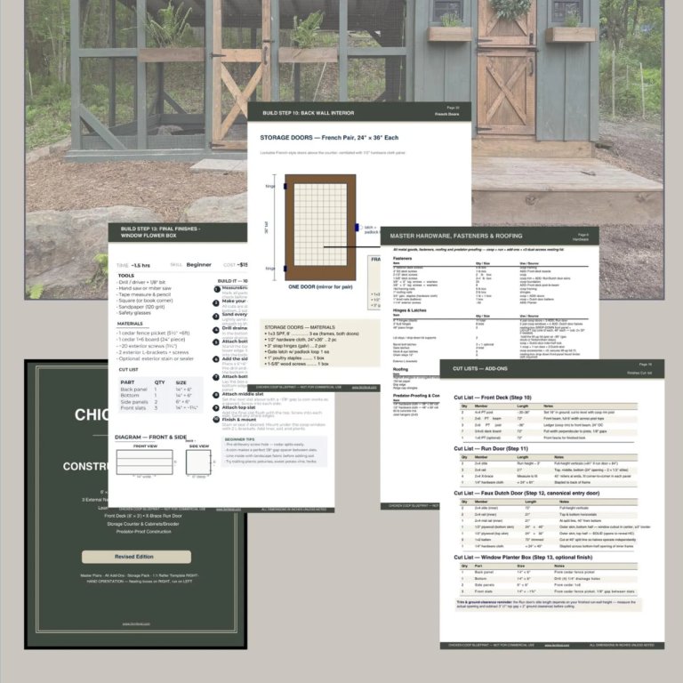 Pages of the DIY 6x8 Coop plans by FernAndFeralShop
