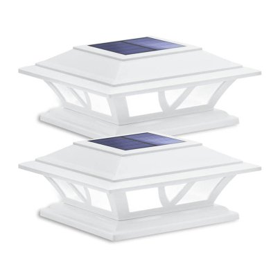 Two Siedinlar Solar Post Lights on a white background