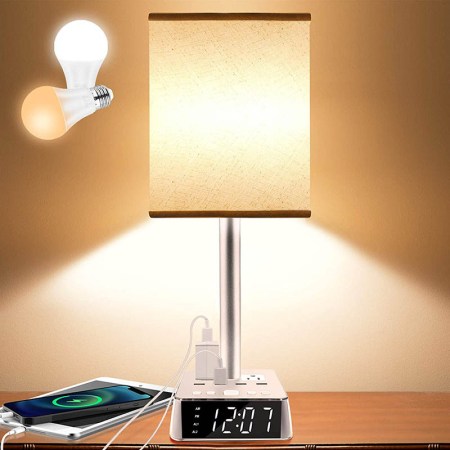 Ausfore 4 USB Ports and AC Power Clock Table Lamp 