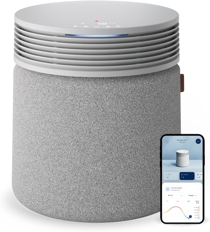 Blueair air filter on a white backgorund.