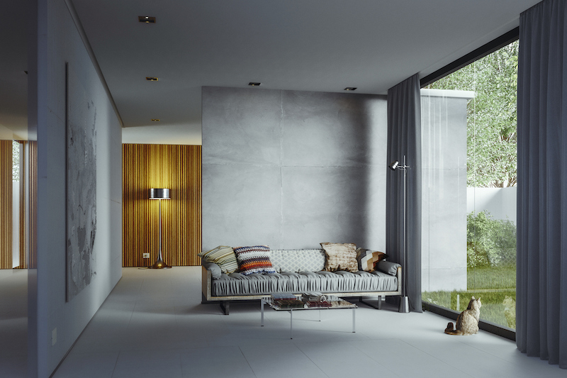 concrete walls in modern living room