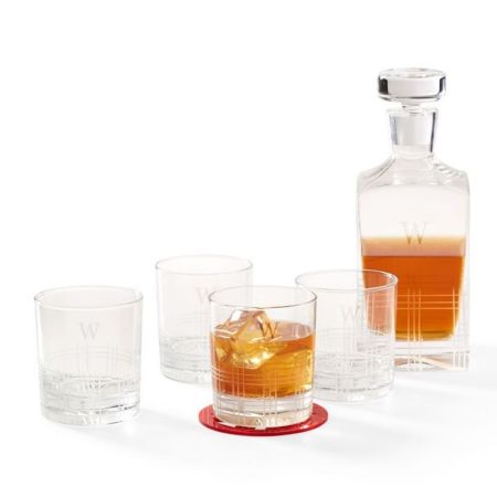 Etched Windowpane Decanter and DOF Set
