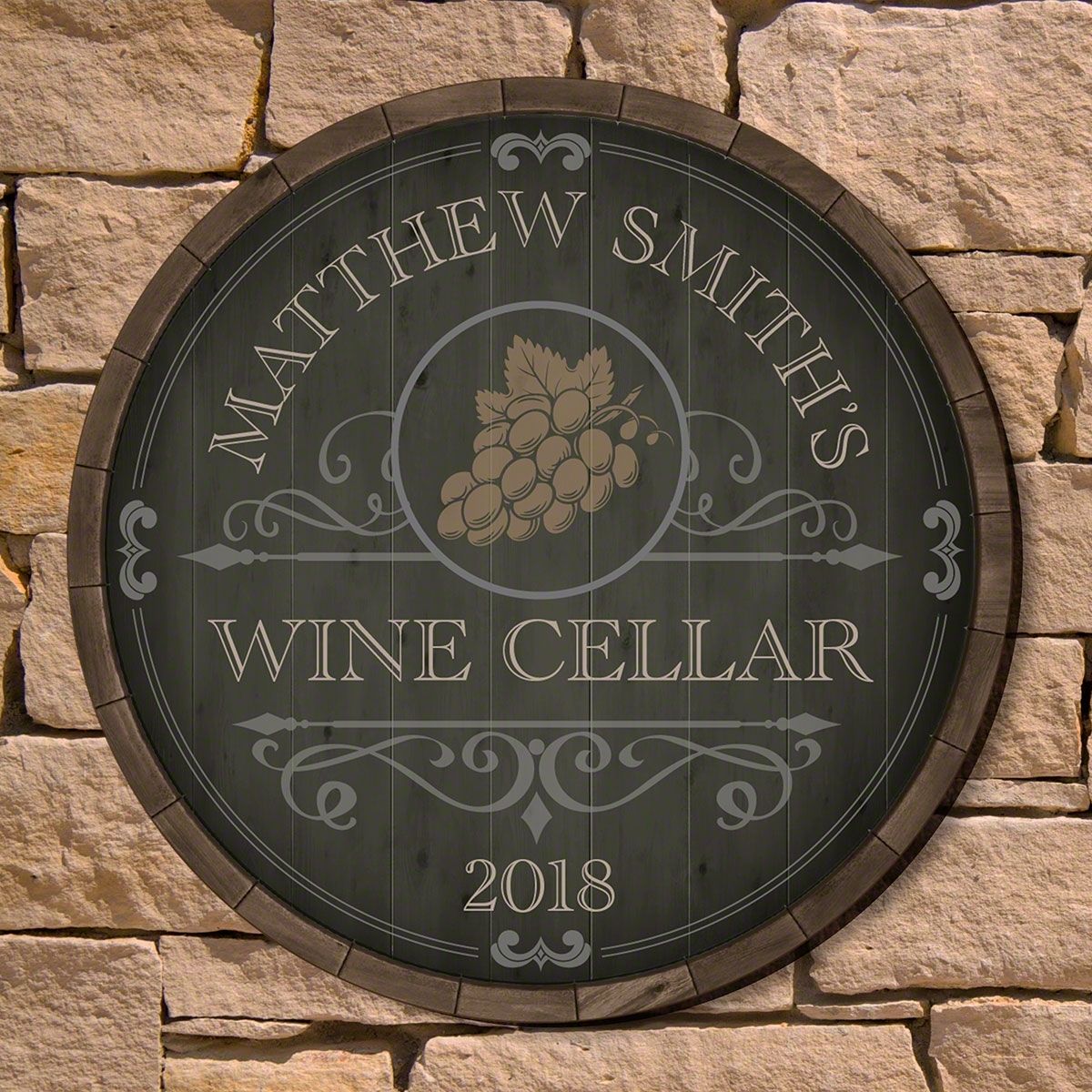 The Best Gifts for Wine Lovers Option: Beauteous Barrel Personalized Wine Cellar Sign
