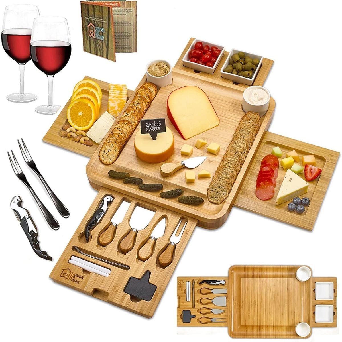 The Best Gifts for Wine Lovers Option: Cheese Board 2 Ceramic Bowls 2 Serving Plates