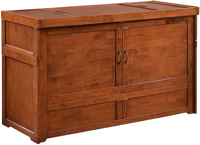 Night & Day furniture murphy cube cabinet bed with a wood finish.
