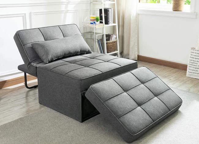 A grey Vonada sofa bed in the expanded position.