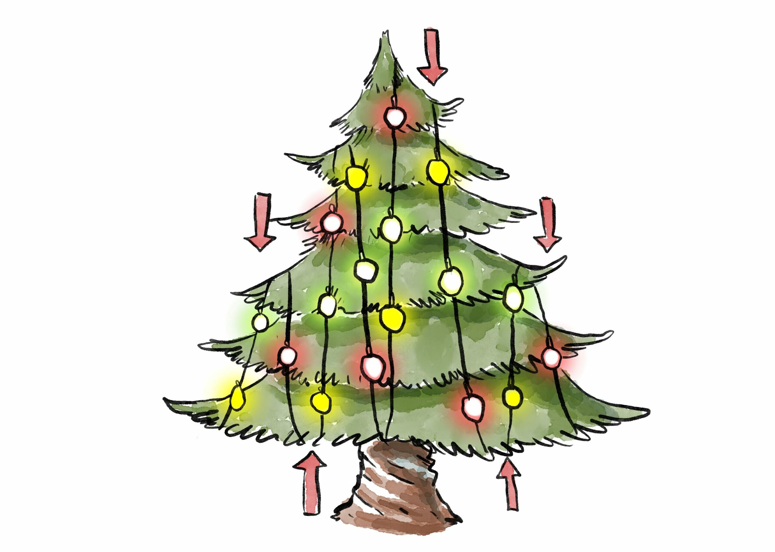 Illustrated Diagram of how to hang Christmas lights vertically