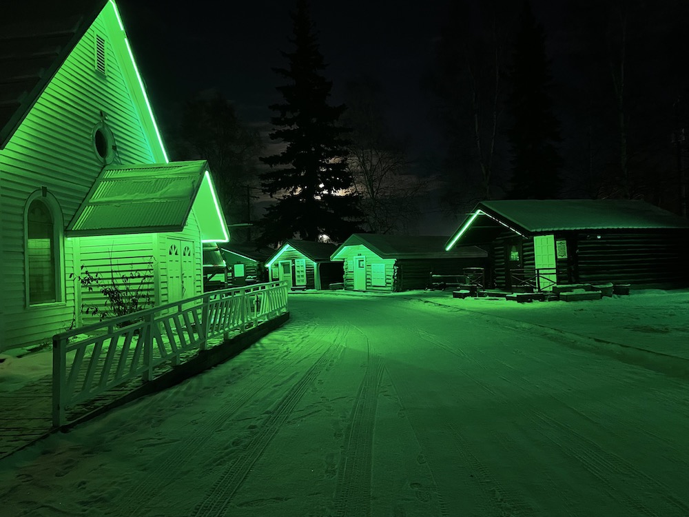 Fairbanks North Star Borough in Alaska, shining green exterior lights for Operation Green Light a Veteran.