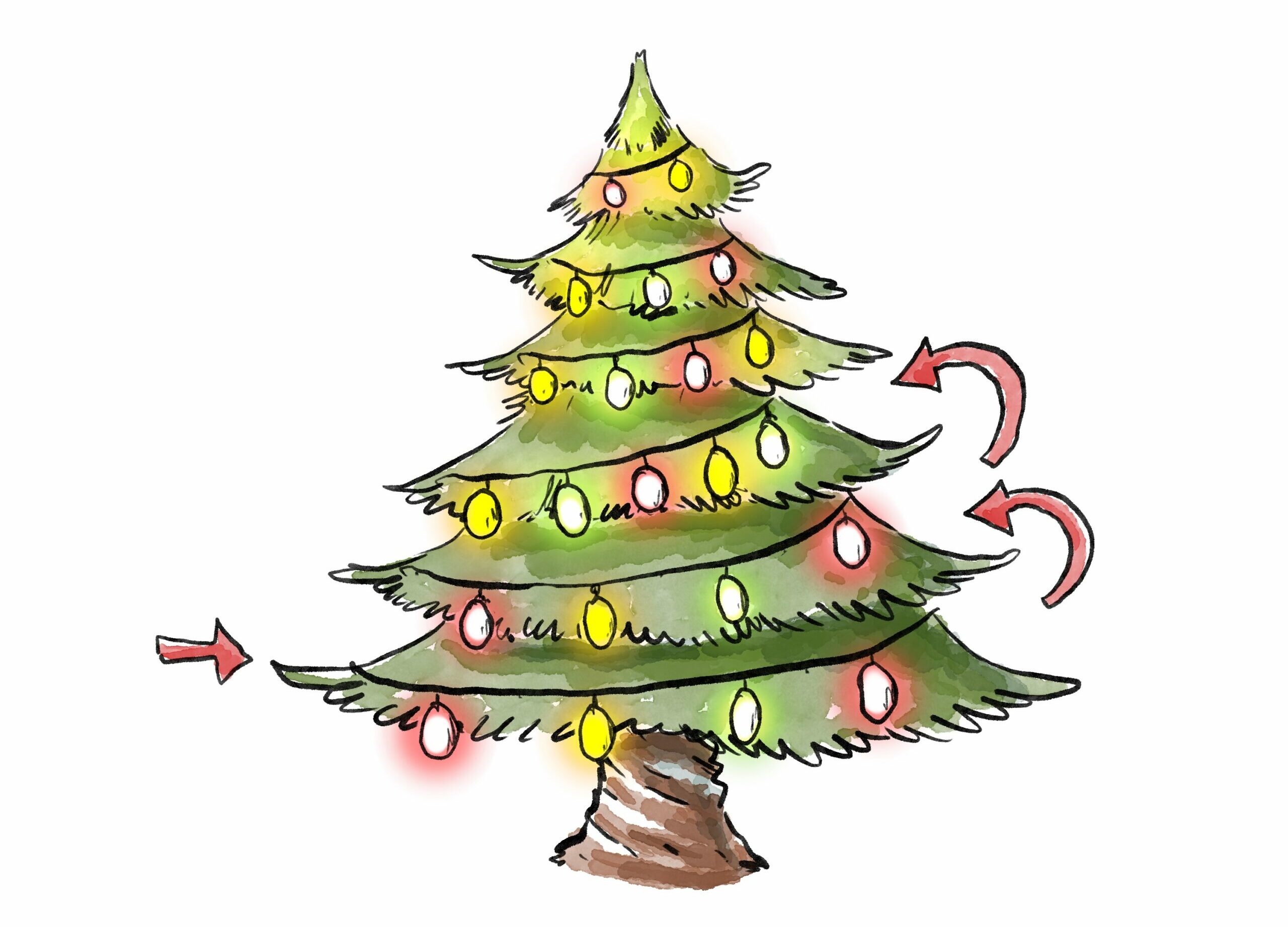Illustrated Diagram of how to hang Christmas lights horizontally
