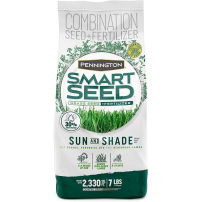 Bag of Pennington Smart Seed Sun and Shade Fertilizer Mix on a white background