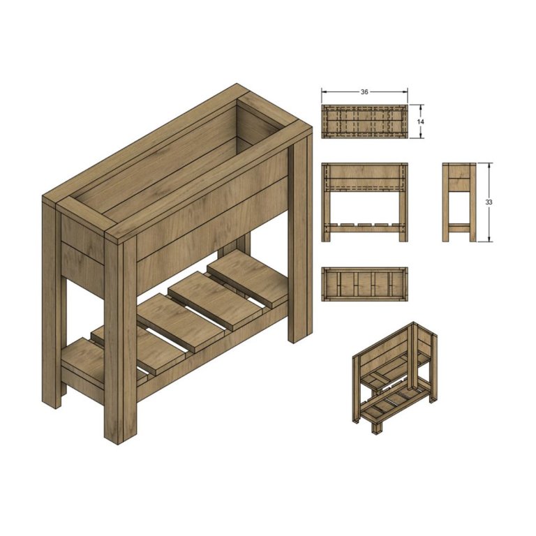 36" x 15" Cedar Raised Planter Box diagram by OverallMakerworks