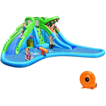 Costzon Inflatable Crocodile Water Park Double Slides