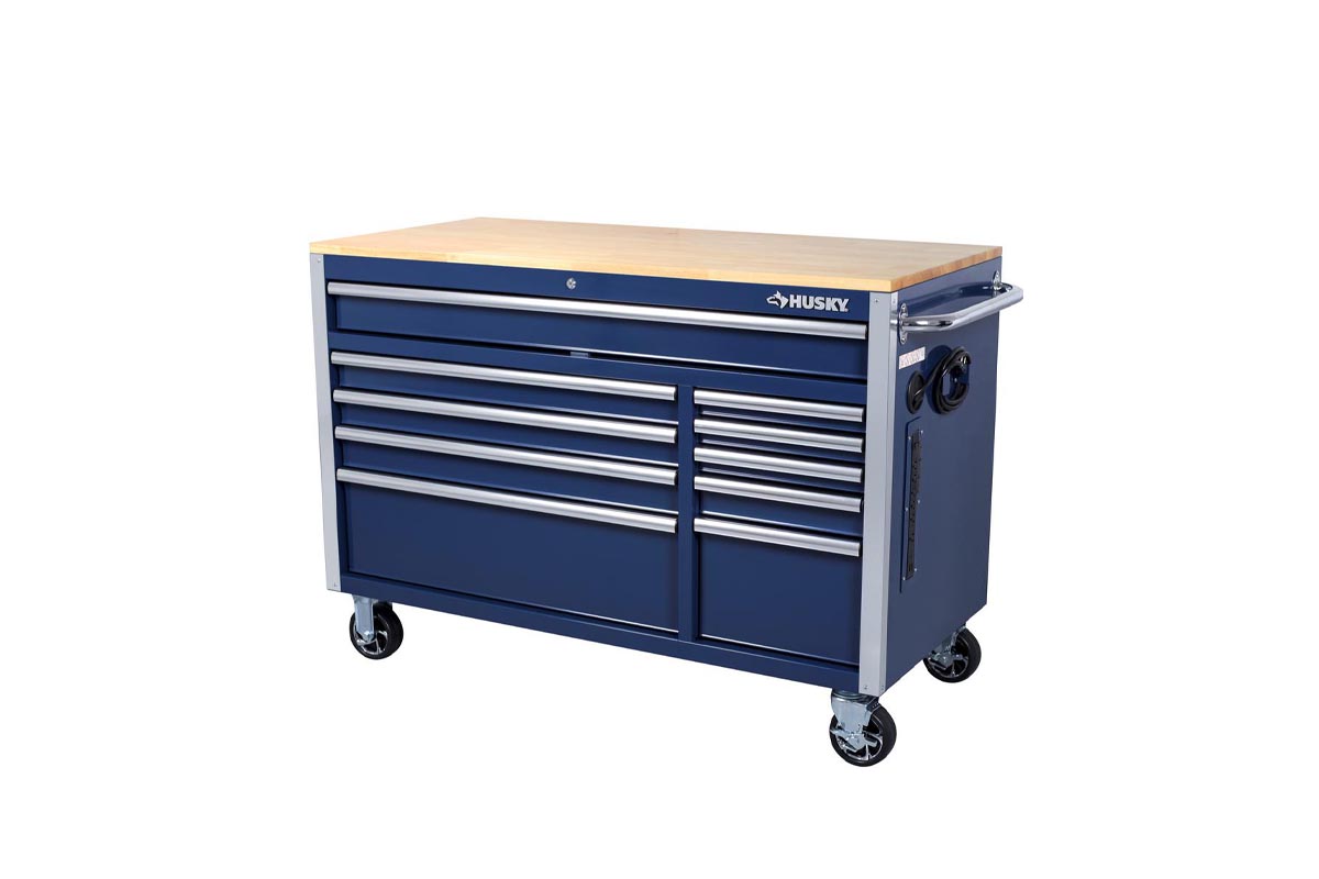 The Best Presidents Day Sale Option: Husky Blue Mobile Workbench with Solid Wood Top